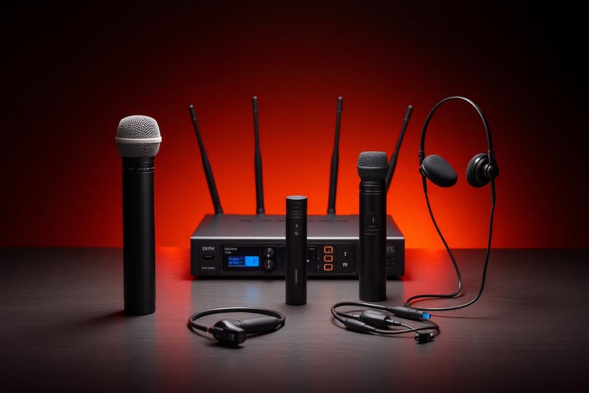 Microfones profissionais posicionados em instrumentos