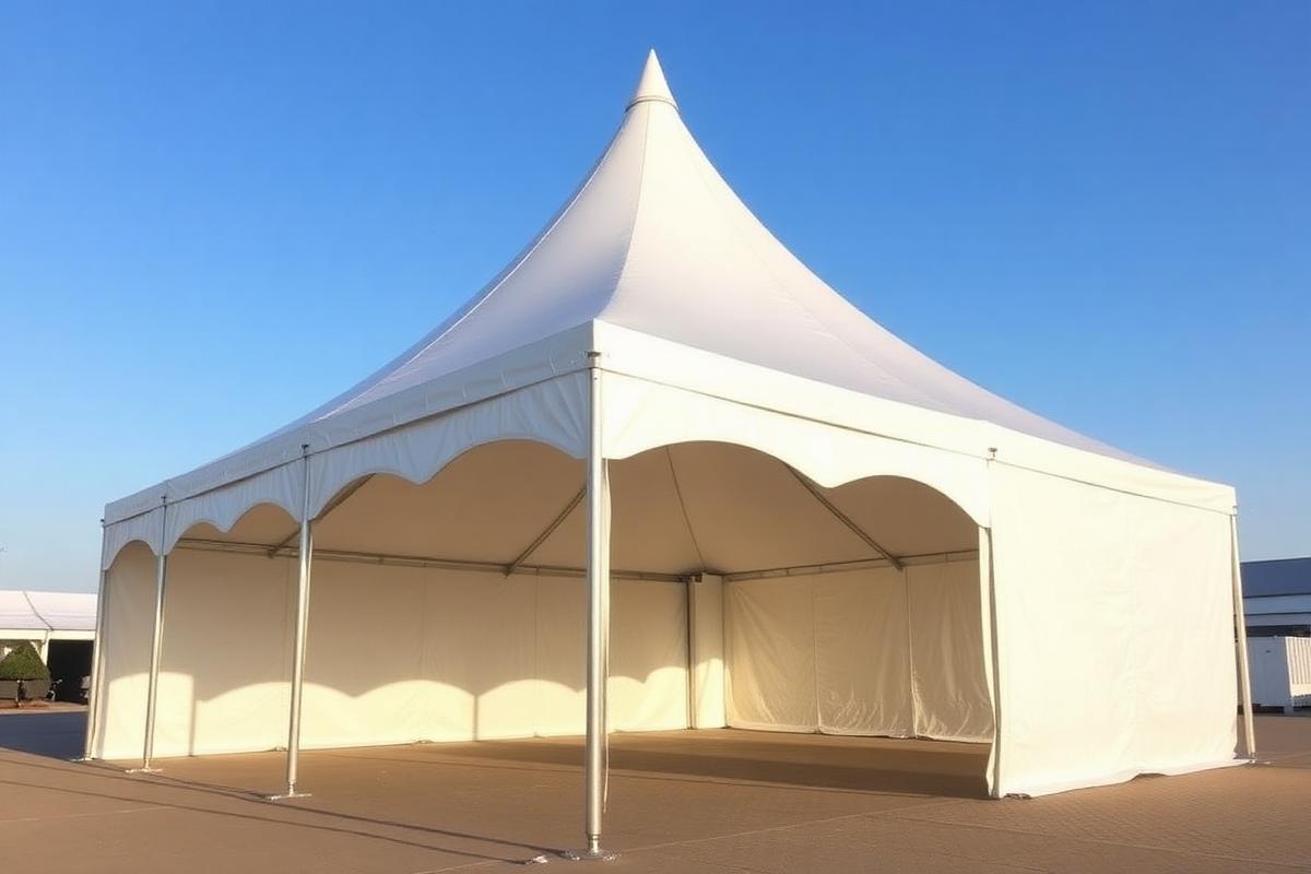 Tendas piramidais alinhadas em evento